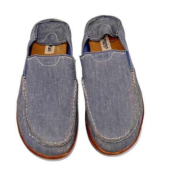 OLUKAI Puhalu Canvas Vintage Indigo Tan Size 10.5 - Picture 2 of 7